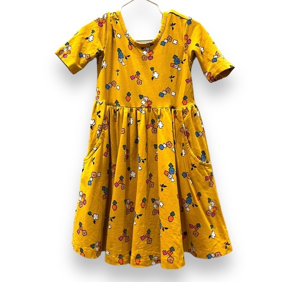 Hanna Andersson Girls Gold Yellow Floral Print Dress, 110cm US 5 - Picture 1 of 6